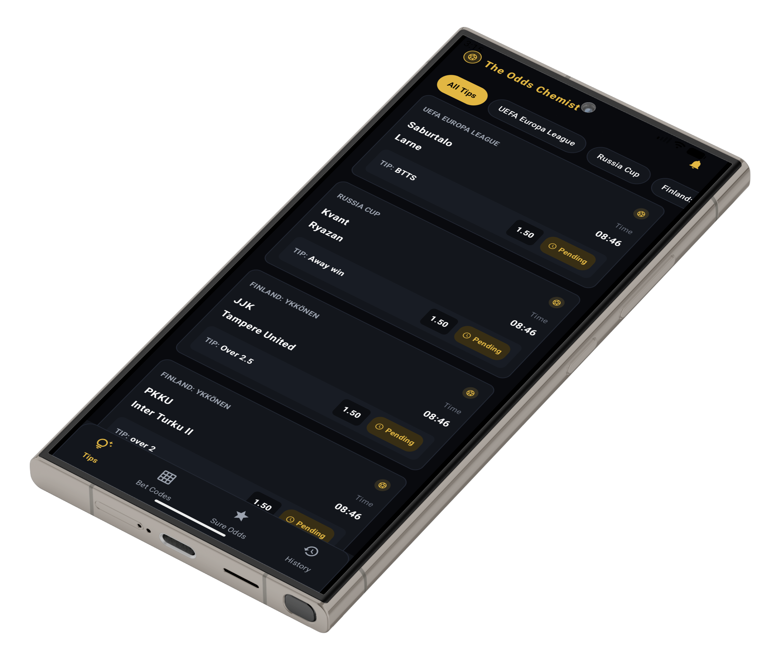 The Odds Chemist app preview on a smartphone
